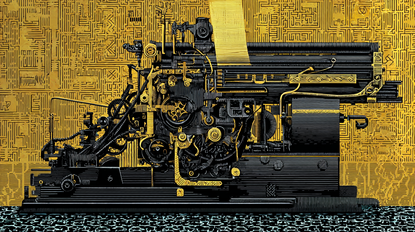 Illustration: a printing press with gears